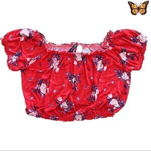 Divided Red Floral Crop Top Size Large